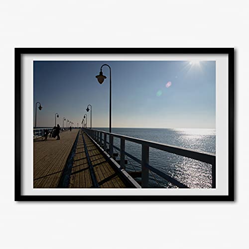 Affiche décorative jetée à Gdynia avec grand cadre MDF photo 70x50 cm tableau bois moderne