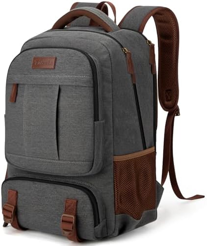 Tzowla Canvas Laptop Backpack, Bag for Men Women,Travel Work Rucksack Fits 15.6 Inch Laptop, Large Capacity Bookbag(Dark Grey)