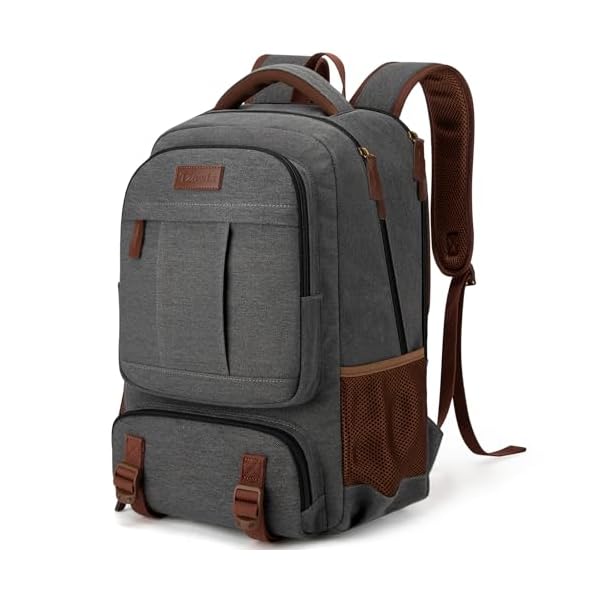 Tzowla Canvas Laptop Backpack, Bag for Men Women,Travel Work Rucksack Fits 15.6 Inch Laptop, Large Capacity Bookbag(Dark Grey)