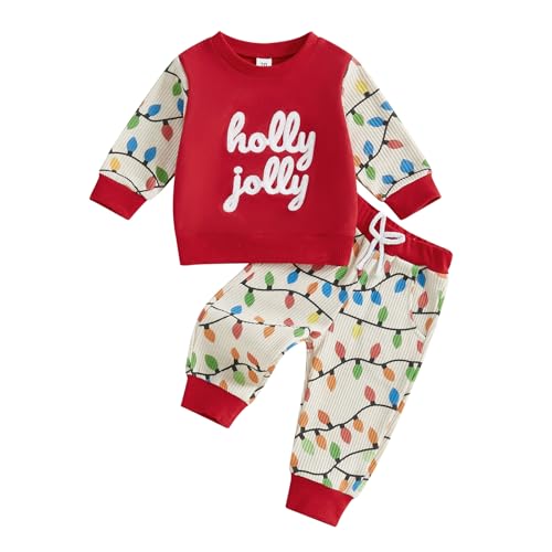 YINGISFITM Baby Boy Girl Christmas Outfit Toddler Girls Boys Merry Christmas Sweatshirt Shirt Sweater Pants Xmas Clothes (coloured lamp jolly, 6-12 Months)