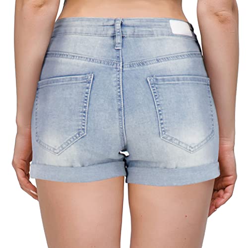 dollhouse Women’s Shorts - Basic Soft Stretch Ripped Denim Jean Shorts (Size: 1-14), Size 5/6, Light - Thumbnail 3