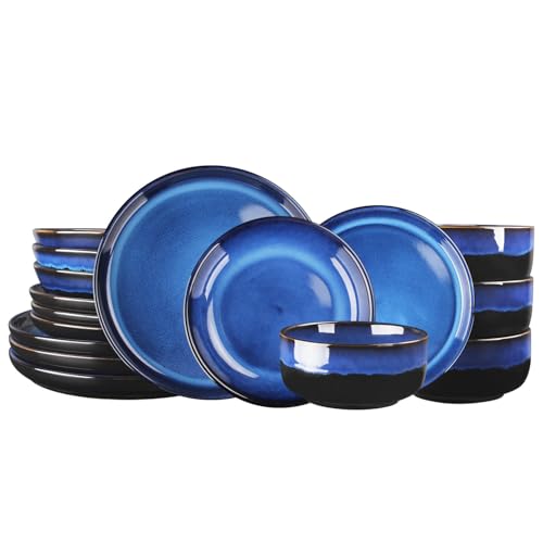 Image of Ceramic Dinnerware (16 pcs) Serve 4 people, Plates and Bowls Sets,Handmade Reactive Glaze Dishes Set, Chip Resistant and Scratch Resistant, for Oven & Dishwasher & Microwave Safe
