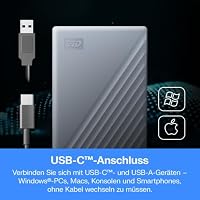 WD My Passport-Festplatte, funktioniert mit USB-C 5 TB (Mobile Festplatte, Passwortschutz, Backup-Software, USB 3.2 Gen 1, 3 Jahre Garantie) Siliziumgrau – Ansicht 4