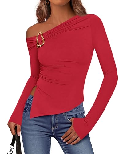 BTFBM Off The Shoulder Tops for Women Trendy 2025 Asymmetrical
