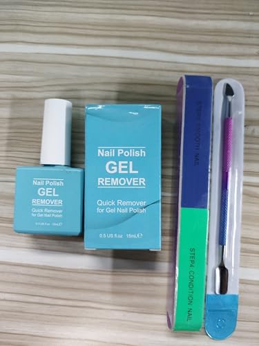 Fghj Gel Nail Polish Remover(15Ml), Professional Remover Kit, Removes In 2-5 Minutes Quickly & Easily, Include Scraper Cuticle And Multi Sided Files, No Soaking