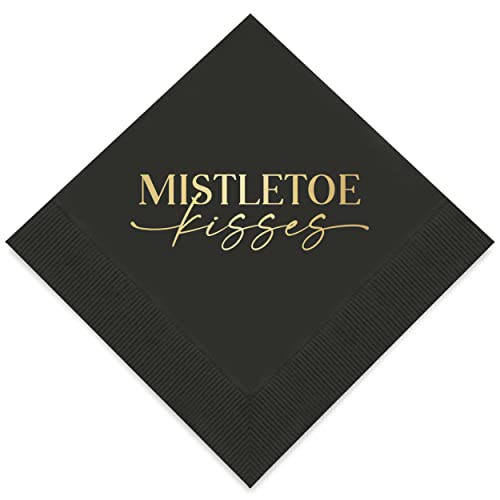 Serviettes cocktail de Noël noires et dorées à 3 plis motif houx