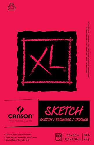 Canson XL Series Paper Sketch Pad for Charcoal, Pencil and Pastel, Side Wire Bound, 50 Pound, 5.5 x 8.5 Inch, 100 Sheets