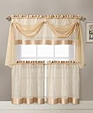 GoodGram Linen Leaf 4 Piece Embroidered Kitchen Curtain Set (Gold)