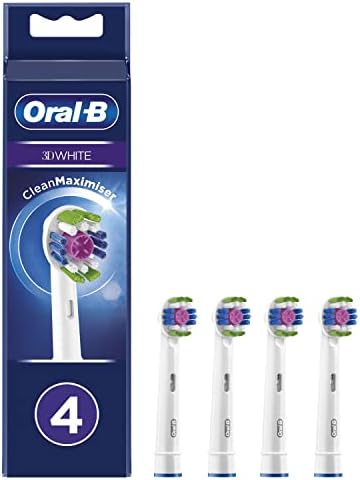 Oral-B White 3D Końcówki do Szczoteczek, 4 Sztuki, Oryginalne Wkłady do Elektrycznej Szczoteczki z Technologią CleanMaximiser, Białe