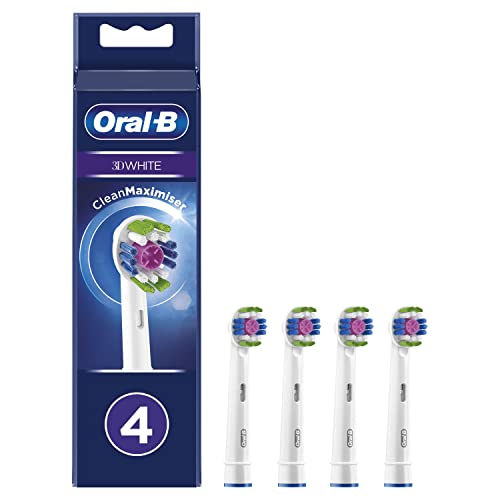 Oral-B White 3D Końcówki do Szczoteczek, 4 Sztuki, Oryginalne Wkłady do Elektrycznej Szczoteczki z Technologią CleanMaximiser, Białe