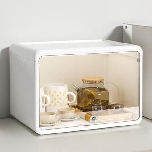 Livmorx 大容量 ミニカップボードカウンター上収納コップ 卓上食器棚 化粧品 小物 お茶碗 防塵 防湿 扉付き 多機能 卓上収納ラック 食器 引き出し 透明扉付き 簡単 コンパクト プラスチック 雑貨収納 仕切り 台所 家庭用 (33.2*24.5*