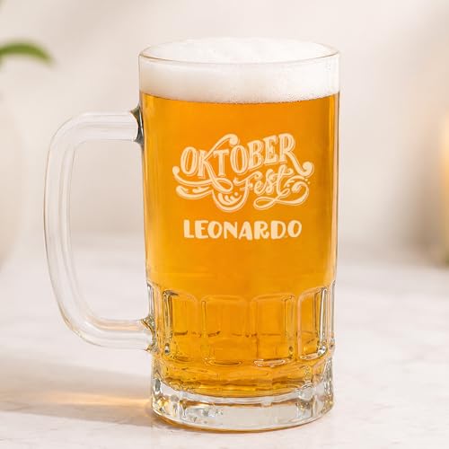 Wanapix | Jarra de Cerveza Personalizada con Nombre y Texto | Jarra de Cristal Grabado | 500 ml | Apta Lavavajillas | Regalo Original | Oktoberfest