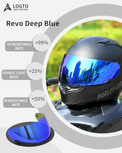 Logto Replacement Motorcycle Helmet Visor Shield for Star RS-1 Vortex Qualifier Revolver Helmet Accessories Universal (Revo Deep Blue) — view 5