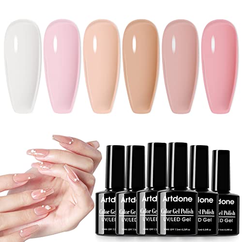 Artdone Gel Nail Polish Set - 6 Colors Translucent Milky Pink Nude Brown Colors Nail Polish For All Seasons Neutral Soak Off Led Lamp Gel Manicure Kit For Holiday Gift Nail Art Gel… #TOP16