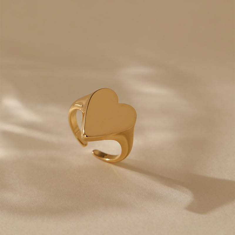 Classic Dome Heart Statement Ring for Women Open Band Stylish Stackable Wide Polished Gold Big Love Comfort Fit Knuckle Finger Rings Adjustable Wedding Promise Engagement Party Fashion Jewelry for Her - Image 4