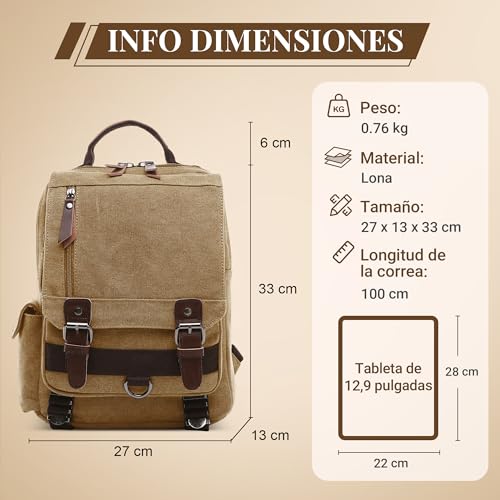 Mochila hombre convertible de lona casual para trabajo escuela y viajes de senderismo 6