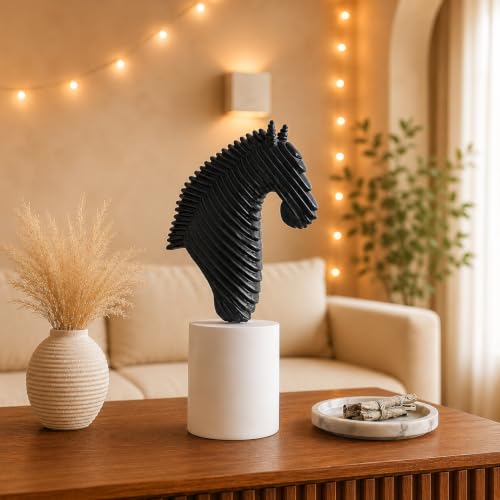 Image of Xtore Modern Abstract Black Horse Head Figurine | Resin Home Decor Accent | Unique Art Piece for Living Room, Office, or Shelf | Sleek and Contemporary Design - Black