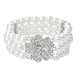 3 Layered Faux Pearl Bracelat Stretch Bracelet Multilayer Pearl Elastic Bangle for Women Girls for W