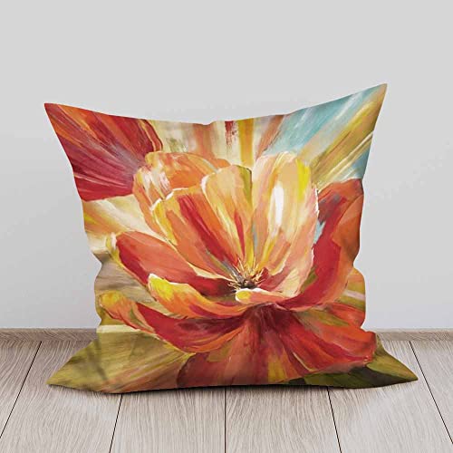 Beabes Throw Pillow Covers Orange Blossom Poppy Flower Spring Watercolor Pack Of 2,Decorative Accent Pillow Cases For Couch Bed And Living Room 18X18 Inch #TOP2