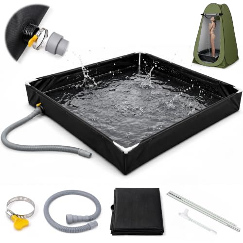 Portable Shower Pan, 40"x40"x6" Foldable Shower Base & Basin Floor with Detachable Drain Pipe - Camp Shower Base for RV, Beach, Pet Bath, Hiking, RV Setup, Camping, Indoor Shower Stall Enclosures