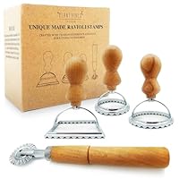 Plantvibes Set di 4 tagliapasta per ravioli, 3 splendidi stampi per ravioli con manico in legno, timbri per ravioli e taglierina per ravioli (4)