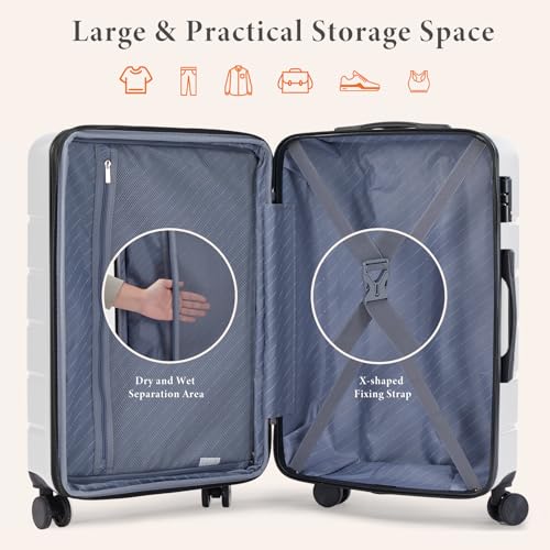 Sweetcrispy Carry on Luggage, Hard Shell Abs, Double Spinner Wheels Lightweight Suitcase TSA Lock, Cream White, 21 Inch, Sweetcrispy Carry on Luggage, Hard Shell Abs, Double Spinner Wheels Lightweight by Sweetcrispy - Image 8