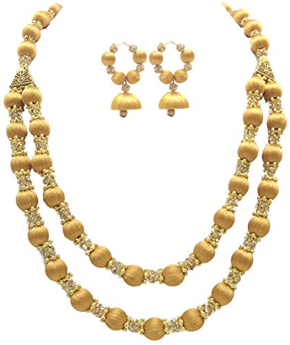 MDS Fashions Two Layer Silk Thread Necklace with Stone Balls and Earring Set for Beautiful Women (MDS-1049) (Gold) (B07GLTSHCS) Amazon Price History, Amazon Price Tracker