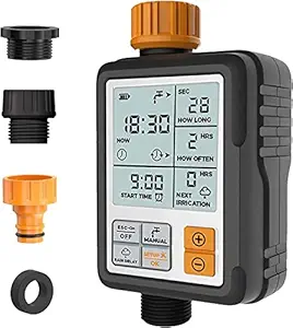 Pinolex Drip Irrigation Water Timer Digital Controller Fully Automatic Adapters Batteries Included Child Lock Feature Garden Lawn Hose Faucet System Auto & Manual Mode 3Inch Large Screen Pack of 2