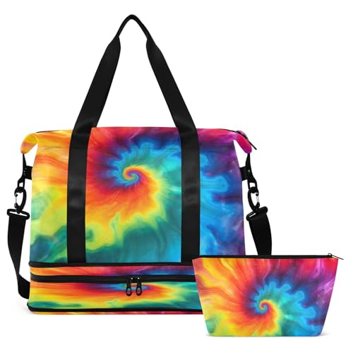 Tie Dye Gym Bag - Weekender Overnight Bags for Women Men, Sport Travel Duffel Bag with Wet Pocket & Shoe Compartment2