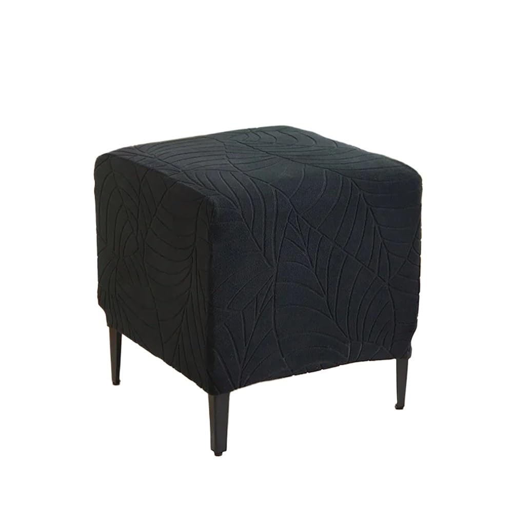 Square Jacquard Stool Cover Anti Slip Detachable Footstool Cover(Black)