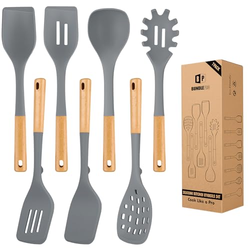 BUNDLEPRO Silicone Cooking Utensils Set, 7 Pcs Kitchen Utensils for Cooking
