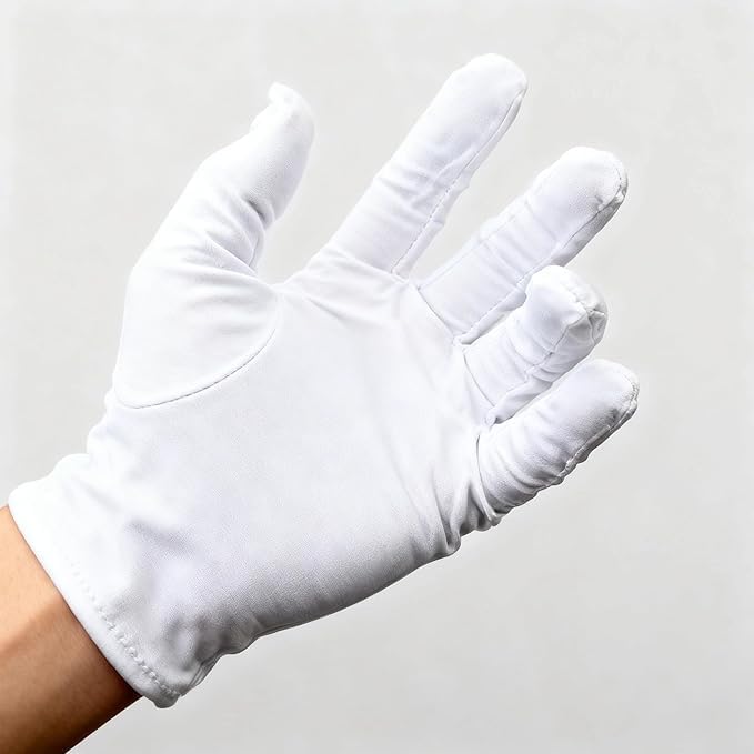 Microfiber Cleaning Gloves, White, Anti-Scratch & Anti-Fingerprint Protection for Jewelry