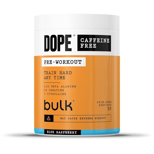 Dope Polvere Pre-Workout Senza Caffeina | Blue Raspberry | 510g | 30 Porzioni | Senza Stimolanti | 3,2g Beta Alanina | 3g Creatina | Miscela Citrullina AAKG | Vitamina B6 | Supporta Potenza
