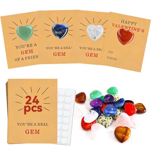 24 Pack Heart-Shaped Gemstone Cards