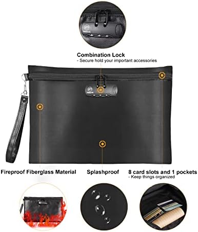 FIREDOG Fireproof Document Bag with Lock, Fireproof Waterproof Money Bag Safe Storage Pouch for A4 Documents, File,Cash and Valuables(Black, 14"x10")