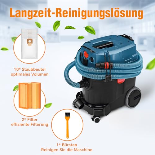 10 Stück Staubsaugerbeutel für Bosch GAS 35 L AFC/L SFC+/M AFC Professional Staubsauger mit 2 Ersatzfilter, Filterbeutel für Bosch GAS 35 Serie, Große Kapazität Staubsauger Ersatzbeutel