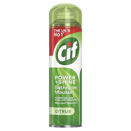 Cif Power & Shine Citrus Mousse Bathroom Cleaner soap scum & daily dirt removal for cleaning plastic, enamel, and chrome surfaces 500 ml