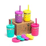 Elk and Friends Stainless Steel Cups | 10 oz Mason Jar Design | Kids & Toddler Cups with Silicone Sleeves & Straws with Stopper | Smoothie Cups