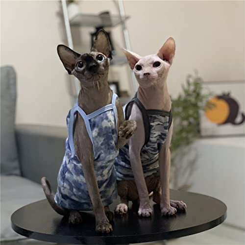 Miniatura 6 de Zhihan Sphinx Cat Clothes Hairless Cat Devon Summer Thin Camisole Camiseta Sin Mangas Cómoda Y Resistente A La Suciedad, Chaleco Azul Oscuro, M