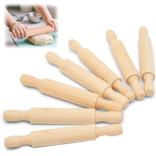 7 PCS Kids Wooden Rolling Pins,Mini Non-Stick Playdough Rollers For Baking, Mini Rolling Pin Rolling Pin For Baking For Kids, Cookie Pastry Pie Crust Craft, Ideal Rolling Pins For Home Kitchen Baking.