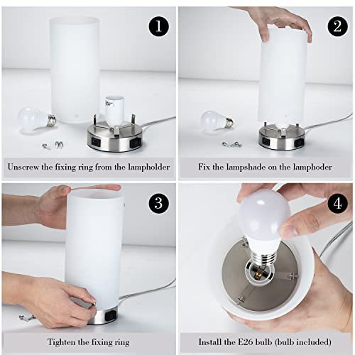Coosa Touch Table Lamp,3 Way Dimmable Nightstand Lamp With Usb Charging Port And Ac Two-Hole Socket,White Jade Glass Shade For Home,College Dorm, Office,E26 Led Bulb Included #TOP6