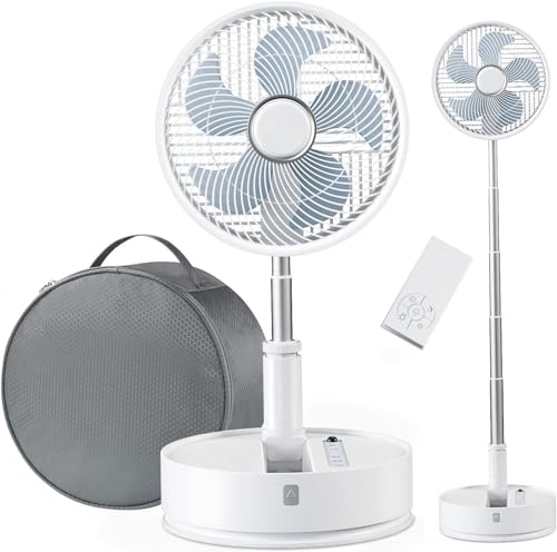 Quntis 10" Foldable Floor Fan with Remote, Rechargeable Portable Standing Fan with Carry Bag, Timer & 4-Speed Air Quiet Oscillating Fan, 3 Adjustable Height Pedestal Fan for Home Bedroom Office Travel by Quntis - Used condition - CA$33.77
