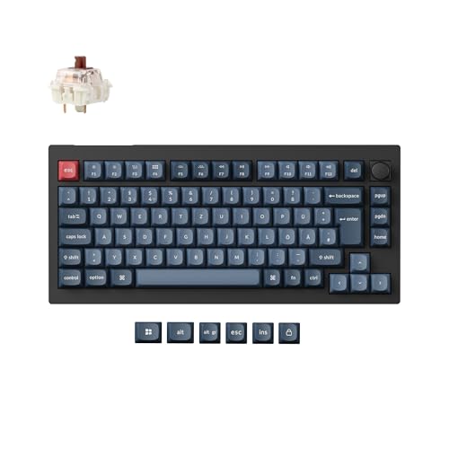 Keychron V1 Max Custom Wirless Mechanische Tastatur,2.4 GHz/Bluetooth/Kabelgebunden 3-Mode 82 Tasten RGB QMK/VIA Programmierbare Makros, Hot-Swap Gateron Brauner Schalter für Mac Windows