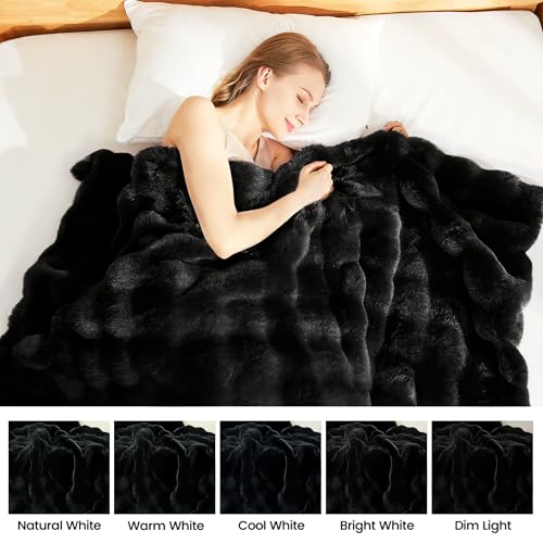 Latepis Soft Black Faux Fur Bubble Blanket, Fuzzy Warm Cozy Twin Blankets for Couch, Plush Fluffy Blankets for Sofa and Bedroom, Throw Blanket, 60” x 80”, 860GSM by Latepis - Image 8