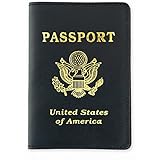 US Passport Real Genuine Leather Cover Case Holder Black Wallet Protects Travel