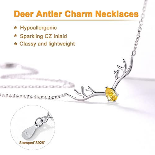Silvercute Simulated Topaz Pendant Sterling Silver Pear Cut November Birthstone Inlaid Hunting Antler Dear Necklace For Women Girls 16-18" #TOP3