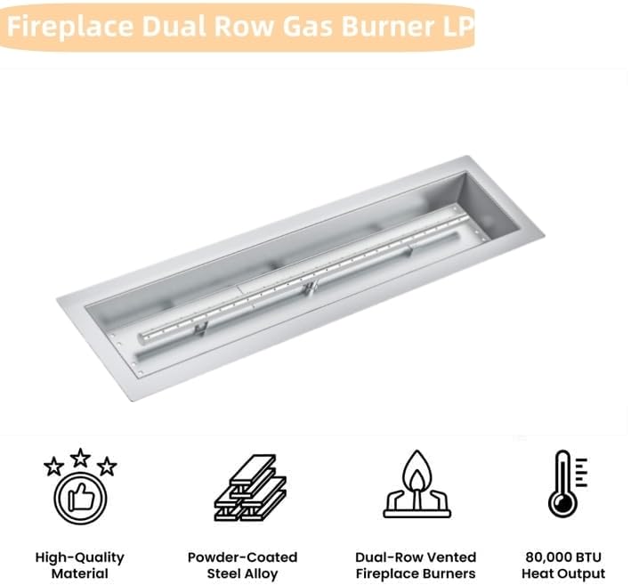 30x6 in Drop in Fire Pit Burner Kit, Stainless Steel Fire Pit Kit with Burner, Pan, Insert Rectangular Fire Pit Burner Pan for Natural Gas, Propane, Indoor Outdoor Fire Pit Pan Kit