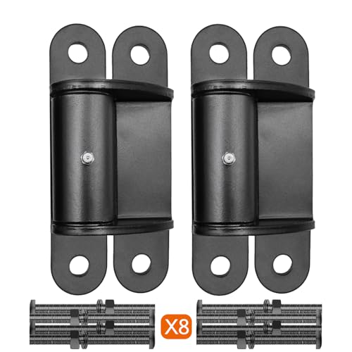 Image of Heavy Duty Gate Hinges with Sealed Bearings and 8 Screws, Adjustable Yoke Pivot, Suitable for Large Driveway Gates Up to 1100 Pounds, Two Pack, Carbon Black (Curved Flat Hinge)