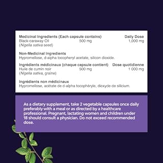 Cold Pressed Black Seed Oil Capsules - Vegan Nigella Sativa Black Cumin Seed Oil Capsules with Omega 3 6 9 and Antioxidants To Help Promote Hair Growth Immune Support Joint Health and Digestion 60caps