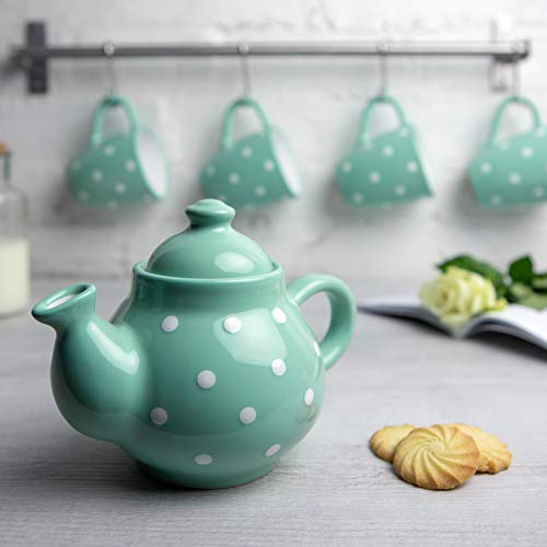 City To Cottage® Teal Blue And White Polka Dot Handmade Ceramic Large Teapot, Milk Jug, Sugar Bowl Set #TOP3